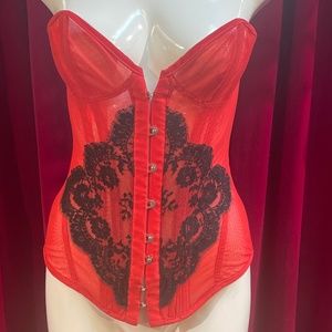 Agent Provocateur Kate Moss Steel Boned Corset Bustier Red Black Lace Lingerie M